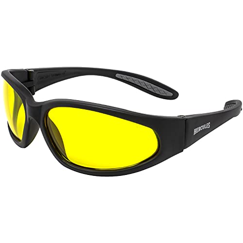Global Vision Hercules Motorcycle Sunglasses Safety Riding Glasses Anti-Fog ANSI Rated - color: Black Frame/Yellow Lens