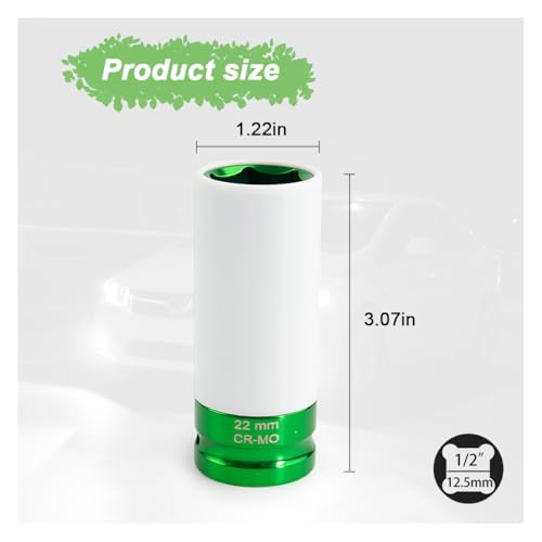 1/2" Drive 22 mm Lug Nut Impact Socket, CR-MO Thin Wall Deep Lug Nut Socket, Non-Marring Wheel Rim Protector Sleeve, Auto Tire Repair Maintenance Accessories (22MM) - size: 22MM