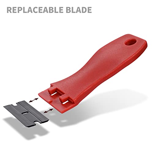 EHDIS 1.5" Plastic Razor Scraper Tool with 10pcs Double Edged Blades for Adhesive Remover,Removing Labels Stickers Decals Taping on Glass Windows (Red) - color: Red