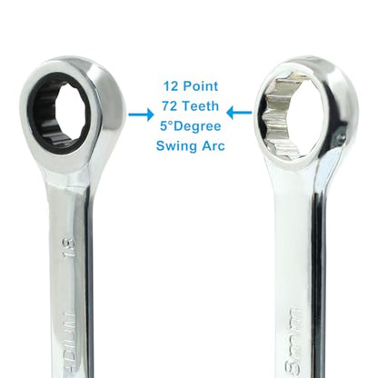 18mm Ratcheting Wrench 2 Pcs 72-Tooth 12-Point Chrome Plated | Forged 45# Carbon Steel Durable, 5-Degree Arc For Tight Spaces, 12-Point Protects Fasteners, Polished Chrome Anti-Rust - size: 0.71 Inch