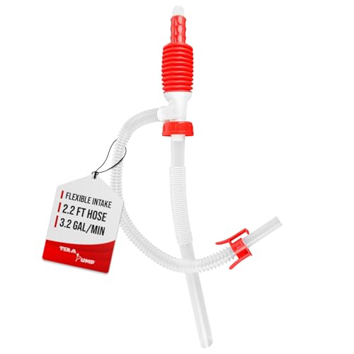 TERA PUMP Manual Siphon Fuel Transfer Pump | Gasoline & Diesel Transfer, 3.2 GPM, 3 Different Gas Can Adapters, No Heavy Lifting - size: 3 Gal / Min