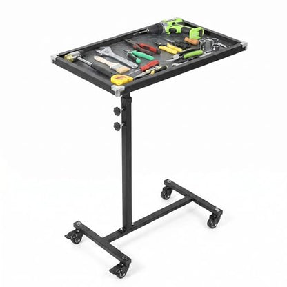 Adjustable Work Table with Wheels, 220 LBS Capacity Rolling Tool Tray | Black, Heavy Duty Mobile Workbench with Non-Slip Mat, Carbon Steel Mechanic Tool Cart for Garage Tear Down & DIY - color: Black