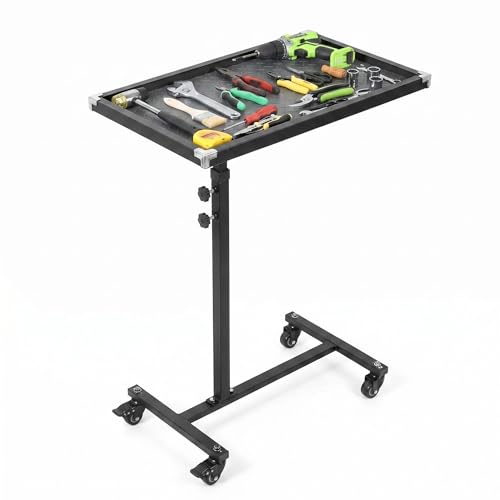 Adjustable Work Table with Wheels, 220 LBS Capacity Rolling Tool Tray | Black, Heavy Duty Mobile Workbench with Non-Slip Mat, Carbon Steel Mechanic Tool Cart for Garage Tear Down & DIY - color: Black