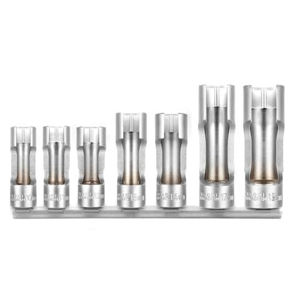 BILITOOLS 7pcs Diesel Injector Fuel Line Socket Set, 3/8" Drive | CR-V Steel for Sensors & Pipes, Non-Slip, Precise Fit, for Thermo/Egt Sensors, Fuel Lines, Bent Pipes, Abs, Brake Line