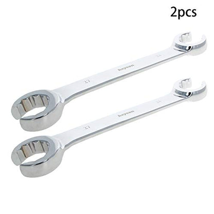 Auniwaig 2-Piece Flare Nut Wrench 24mm x 27mm, Metric, Polished Chrome Plated for Removing or Replacing Nuts on Fuel, Brake or Air Conditioning Lines - size: 24x27mm