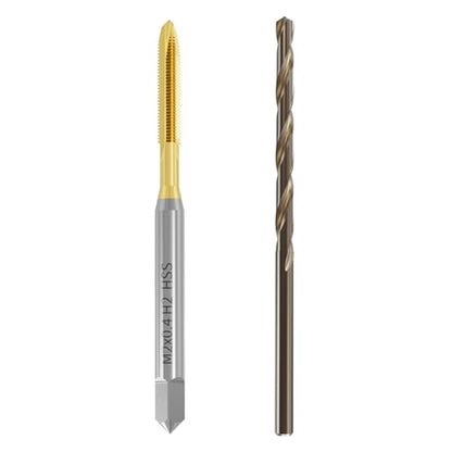 Tap and Drill Bit Set, M2x0.4 Tap + 1.6mm Drill, Titanium Coated | For M2x0.4 Thread Tapping and Drilling, Ti Coated Tap and Twist Drill Combo for Industrial Mechanics Metalworking - size: M2*0.4 + 1.6mm