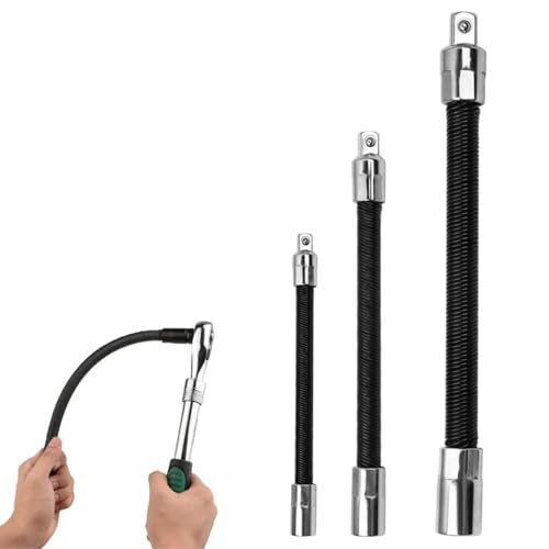 3-Piece Flexible Socket Extension Set – 1/4", 3/8", 1/2" Shaft Drive 10" 8" 6", 45° Bend – Flexible Drill Extension for Tight Spaces (Black, 1/2" 1/4" 3/8") - color: Black