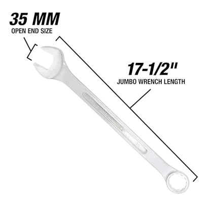 OEMTOOLS 22132 35mm Jumbo Combination Wrench, Chrome Plated, Raised Panel Design, Durable Finish, Reduces Weight, Provides 15% to 20% More Torque - size: 35mm