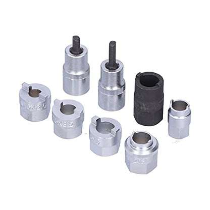 8PCS Strut Nut Socket Set, Suspension Socket Tool Kit for Shock Absorber Removal, Steel Alloy Disassembly Sockets with 3.5mm–5mm Pins, for Auto Repair Shop and DIY Car