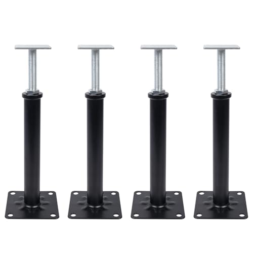 4 Pack Adjustable House Floor Jacks – 11"-16" Heavy Duty House Jacks for Leveling, Steel Support Posts for Beams, Decks, Crawl Spaces, Basements-Black - color: Black(4 Pack), size: 11"-16"