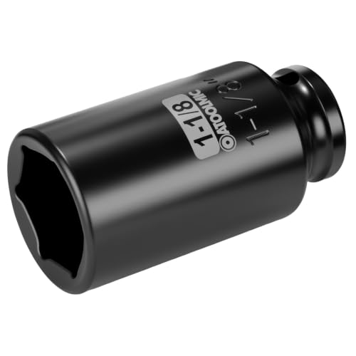 1/2" Drive x 1-1/8 Inch Deep 6PT CR-MO Impact Socket for Removing Axle nut | SAE Socket,6-Point Radius Corner Design,Two Size Markings,Square Chamfered Opening,For Removal of Axle Nut - size: 1-1/8 Inch, style: 1/2" Drive Deep Socket