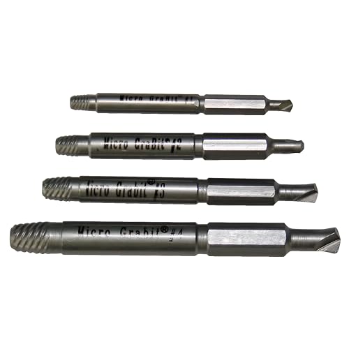 Alden 4507P Grabit Micro Broken Bolt Extractor 4 Piece Kit - Small Bolt and Screw Remover - Made in the USA