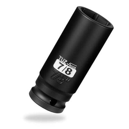 1/2 Inch Drive 7/8 Inch Deep SAE 6 Point CR-MO Impact Socket | Radius Corner Design,Square Chamfered Opening,Axle Nut Impact Grade Socket for Easy Removal - size: 1/2” Drive 7/8 Deep, style: 1/2" Drive Deep Socket