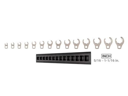 TEKTON 3/8 Inch Drive Flare Nut Crowfoot Wrench Set, 14-Piece | WCF92120 - size: 14-Piece (5/16-1-1/16 in.), style: Wrenches with Rack Storage