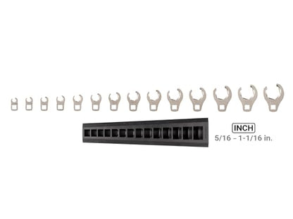 TEKTON 3/8 Inch Drive Flare Nut Crowfoot Wrench Set, 14-Piece | WCF92120 - size: 14-Piece (5/16-1-1/16 in.), style: Wrenches with Rack Storage
