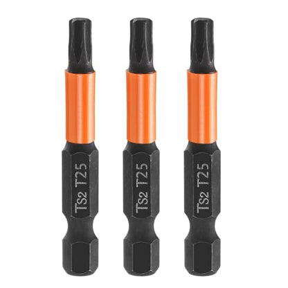 HARFINGTON 3pcs T25 Torx Head Screwdriver Bit 2" (50mm) Long 1/4" Hex Shank Magnetic No Hole Tamper Proof 6 Point Star Screw Driver Drill Bits Phosphate S2 Steel Industrial Power Tools - size: T25 x 50mm
