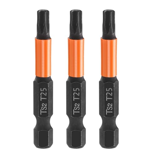 HARFINGTON 3pcs T25 Torx Head Screwdriver Bit 2" (50mm) Long 1/4" Hex Shank Magnetic No Hole Tamper Proof 6 Point Star Screw Driver Drill Bits Phosphate S2 Steel Industrial Power Tools - size: T25 x 50mm