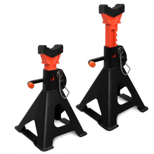 Jack Stands, 3 Ton(6600 Lbs) Capacity with Rubber Cover and Large Foot Base, Heavy Duty Steel Double Locking Car Lifting Stand, 1 Pair (Black Orange(with Rubber Cover)) - color: Black Orange(with rubber cover)