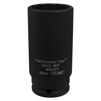 Performance Tool W83177 32MM Chrome Moly Axle Nut Socket for 6pt and 12pt Axle Nuts, Extra Deep Broach for Clearance, Designed for Air Impact Tool - style: 32mm