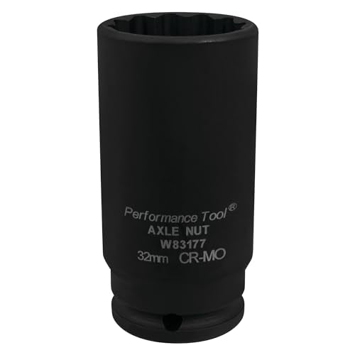 Performance Tool W83177 32MM Chrome Moly Axle Nut Socket for 6pt and 12pt Axle Nuts, Extra Deep Broach for Clearance, Designed for Air Impact Tool - style: 32mm