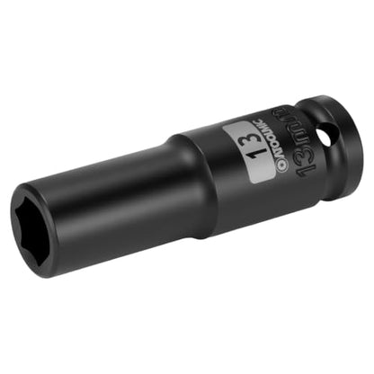 1/2 Inch Drive x 13mm Deep 6PT CR-MO Impact Socket for Removing Axle nut | Metric Socket,6-Point Radius Corner Design,Two Size Markings,Square Chamfered Opening,For Removal of Axle Nut - size: 13 mm, style: 1/2" Drive Deep Socket