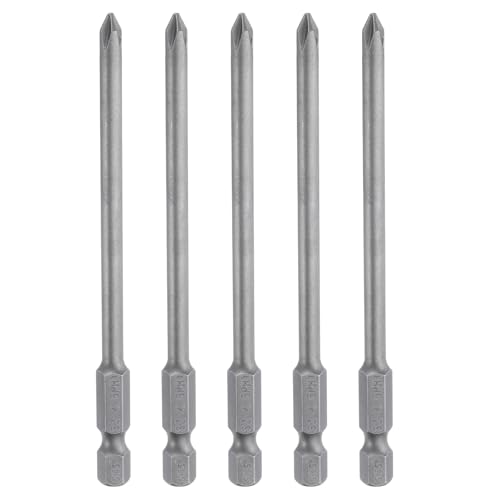 HARFINGTON 5pcs #1 Phillips Screwdriver Bit PH1 1/4" Hex Shank 4" (100mm) Long Magnetic S2 Steel Industrial Grade Screw Driver Bit Cross Head Electric Drill Bits 0.177" (4.5mm) Rod - size: PH1 x 100mm x 4.5mm