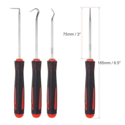 HARFINGTON 4 Pieces Pick and Hook Set 165mm Zinc Alloy Nylon Handle Round Automotive Pick Tool Set for Removing O Rings Small Items, Black Red - color: Black Red