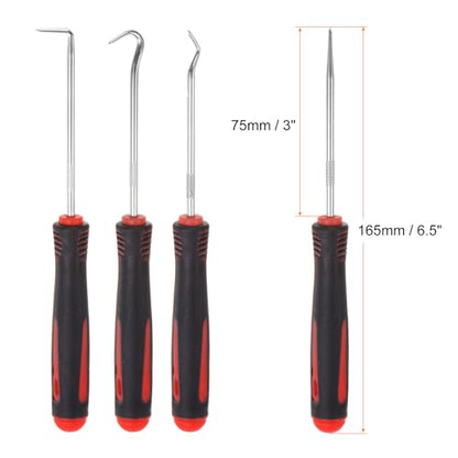 HARFINGTON 4 Pieces Pick and Hook Set 165mm Zinc Alloy Nylon Handle Round Automotive Pick Tool Set for Removing O Rings Small Items, Black Red - color: Black Red