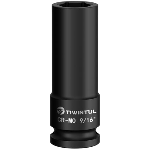 9/16" Deep Impact Socket 1/2 Inch Drive for Engine and Transmission Bolts | CR-MO Steel Impact Socket, Anti-Rounding 6 Point Design, 3.07" Length, SAE Impact Socket for Automobile and Home Maintenance - size: 9/16" (Deep)