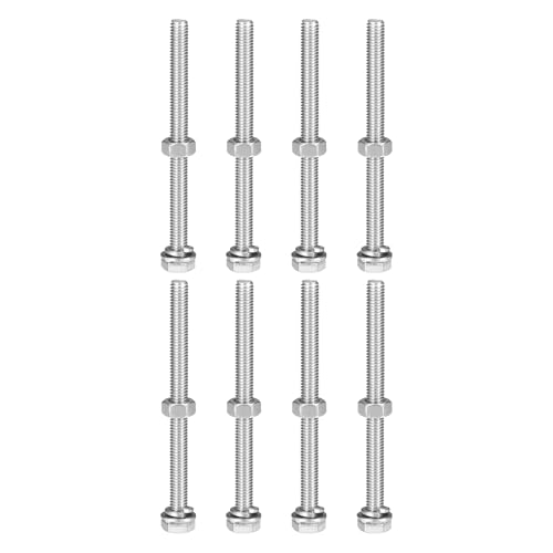 uxcell M6 x 80mm Hex Head Screws Bolts, Nuts, Flat & Lock Washers Kits, 304 Stainless Steel Fully Thread Hexagon Bolts 8 Sets - size: M6 x 80mm