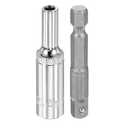 HARFINGTON Deep 6-Point Impact Socket 1/4" Drive 4mm Metric Socket 50mm (2") Long with 1/4" Hex Shank Adapter, CR-V Steel Socket Adapter Accessory Tool Set Kit for Hex Bolts Nuts - size: 4mm x 50mm