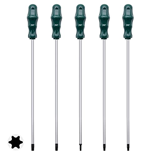 5pcs 12in Magnetic Long Torx Screwdrivers, T15 - T30 (T15,T20,T25,T27,T30)