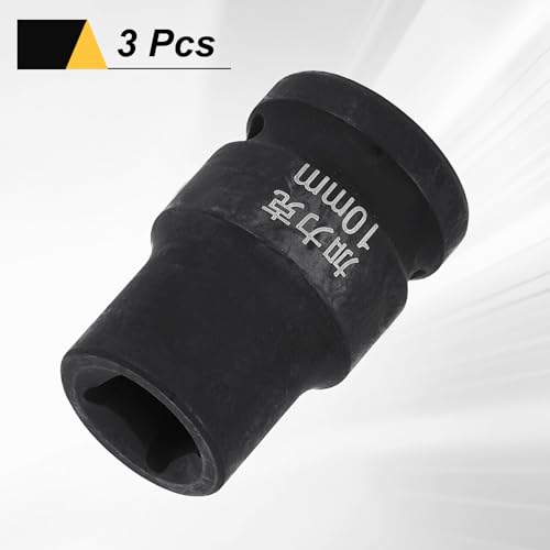 HARFINGTON 3pcs 4 Point Square Socket 1/2" Drive 10mm Metric Square Impact Socket CR-V Blackening Standard Wheel Sleeve Pneumatic Sleeve Tool for Auto Repair Mechanical Maintenance Home Use - size: 10mm