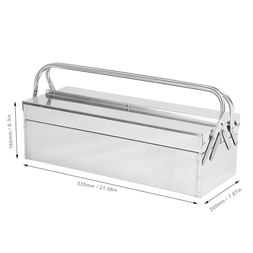 Metal Cantilever Tool Box, 3 Trays 2 Tiers Stainless Steel Large Toolbox Organizer, Rustproof Portable Tool Box Organizer Storage for Home Automotive