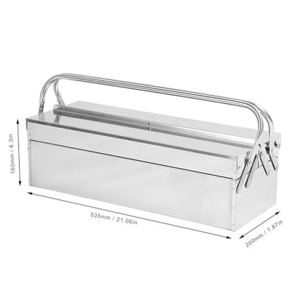 Metal Cantilever Tool Box, 3 Trays 2 Tiers Stainless Steel Large Toolbox Organizer, Rustproof Portable Tool Box Organizer Storage for Home Automotive