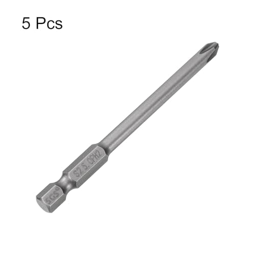 HARFINGTON 5pcs #2 Phillips Screwdriver Bit PH2 1/4" Hex Shank 3.15" (80mm) Long Magnetic S2 Steel Industrial Grade Screw Driver Bit Cross Head Electric Drill Bits 0.197" (5mm) Rod - size: PH2 x 80mm x 5mm
