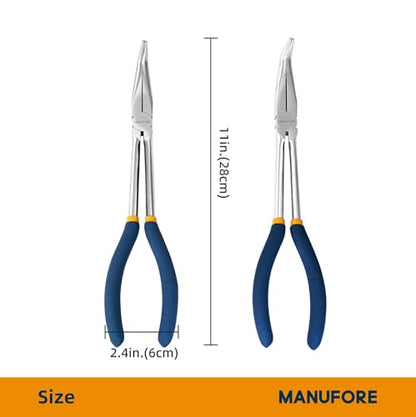 MANUFORE 11-Inch Long Reach Needle Nose Pliers, Straight, 45° & 90° Bent | 3-Piece Set, Comfort Grip for Better Control, High Carbon Steel, Great for Narrow Tight Spaces, Automotive Repair - style: 3PCS
