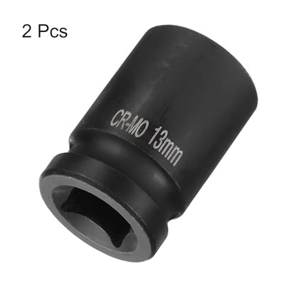 HARFINGTON 2pcs 4 Point Square Socket 1/2" Drive 13mm Metric Square Impact Socket CR-MO Blackening Standard Wheel Sockets Pneumatic Socket Tool for Auto Repair Mechanical Maintenance Home Use - size: 13mm
