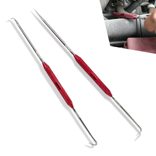 2PCS Hook & Pick Set Puller Remover, Rust-resistant Metal Automotive Oil Seal Removal Tool Kits, Anti-slip O-ring Seal Pick Tools, Universal for Most Cars (Red)