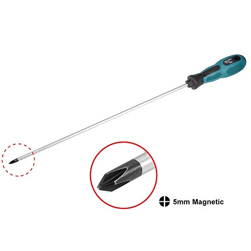 12" Long Screwdriver Set, Phillips and Slotted Magnetic Screwdriver -2Pcs | 12 inches PH1 Cross-head Magnetic Screwdrivers Flat Blade , with Rubber Handle