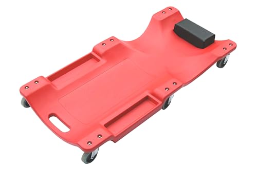 LARIN 40 Inch Mechanic Creeper – Blow Molded Low Profile Rolling Garage Creeper with Padded Headrest, Dual Tool Trays, 350 lbs Capacity, Ergonomic Shoulder Recess Design