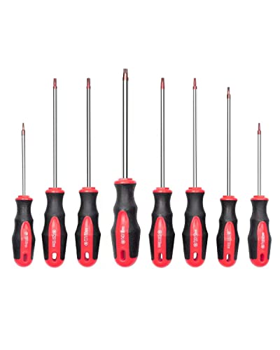 ROTATION 8PCS Magnetic Tip Torx Screwdriver Set, 8 Torx Star Screwdrivers, T8, T10, T15, T20, T25, T27, T30, T40 Red Tip | Red, Gloss, S2 Steel - color: 8pc Torx