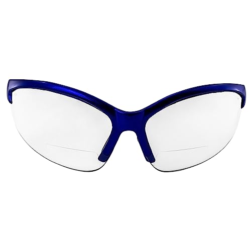 Global Vision Contender Bifocal Safety Glasses Blue Frame Clear Lens ANSI Z87+ for Men and Women Magnifying Reader 1.0 to 2.5 - size: 1.50
