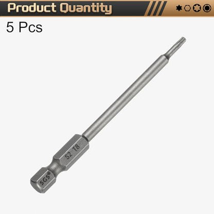 HARFINGTON 5pcs T8 Torx Head Screwdriver Bit 1/4" Hex Shank 3.15" (80mm) Long Magnetic No Hole Tip Tamper Proof 6 Point Star Screw Driver Drill Bits S2 Steel Industrial Power Screwdrivers - size: T8 x 3.15"(80mm)