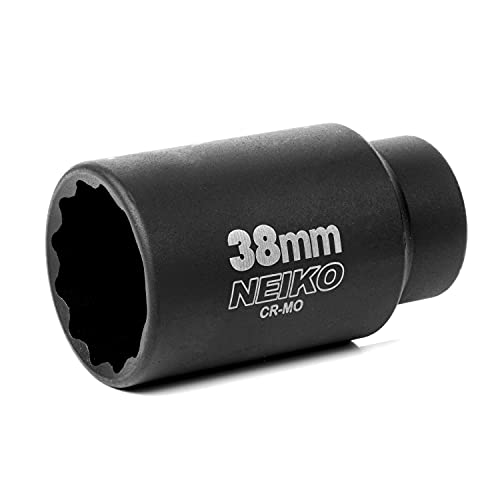 NEIKO 02528A 38mm Socket | 1/2” Drive Deep Impact Socket | Spindle & Axle Nut Socket | 12 Point |Chrome Molybdenum Cr-Mo |Deep Well Hub | Triple Square | Axle Shaft Nut Remover - size: 38 mm (Single)