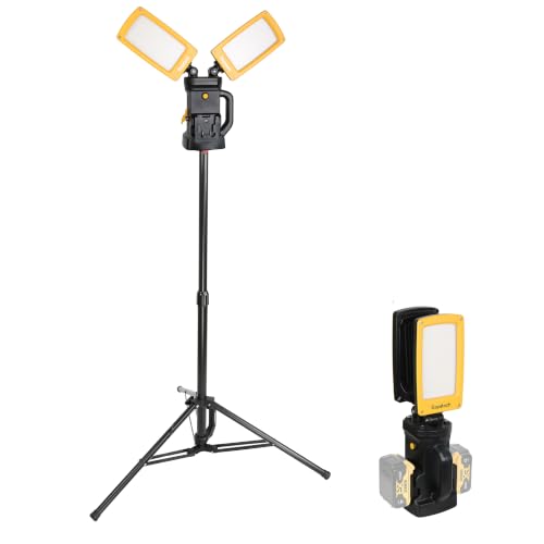 12000LM Cordless LED Work Light, 85W Dual-Head with Tripod, Compatible with Dewalt, Milwaukee, Makita 18–21V Battery, Flicker-Free, Glare-Free, Brightness Adjustable for Jobsite and Garage - color: Yellow, size: Cordless