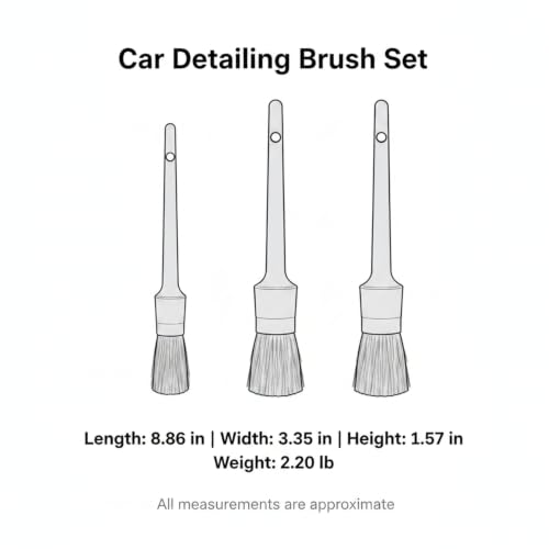 3-Piece Car Detailing Brush Set, Durable PP Plastic Tools for Interior Vents, Dashboards, and Exterior Wheels - color: Black