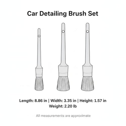 3-Piece Car Detailing Brush Set, Durable PP Plastic Tools for Interior Vents, Dashboards, and Exterior Wheels - color: Black