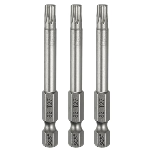 HARFINGTON 3pcs T27 Torx Head Screwdriver Bit 1/4" Hex Shank 2.6" (65mm) Long Magnetic No Hole Tip Tamper Proof 6 Point Star Screw Driver Drill Bits S2 Steel Industrial Power Screwdrivers - size: T27 x 2.6"(65mm)