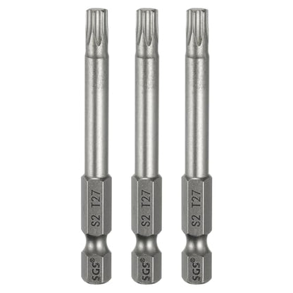 HARFINGTON 3pcs T27 Torx Head Screwdriver Bit 1/4" Hex Shank 2.6" (65mm) Long Magnetic No Hole Tip Tamper Proof 6 Point Star Screw Driver Drill Bits S2 Steel Industrial Power Screwdrivers - size: T27 x 2.6"(65mm)